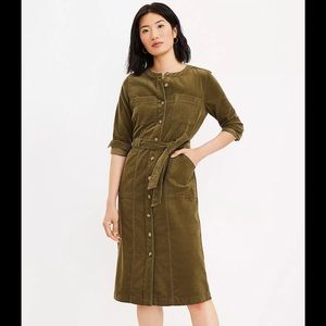 The Loft Olive Green Corduroy Shirt Dress